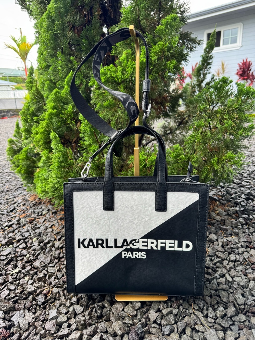 Karl Lagerfeld Paris Logo Tote Crossbody Bag Black White NWT MSRP $228